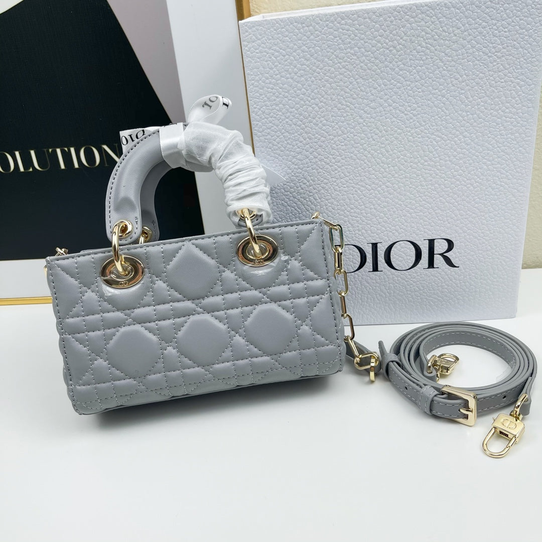 Dior LADY D-JOY MICRO BAG Lamb Skin Grey Mid Grade