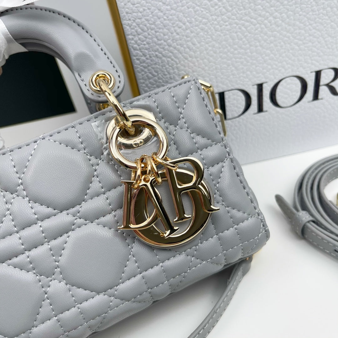 Dior LADY D-JOY MICRO BAG Lamb Skin Grey Mid Grade