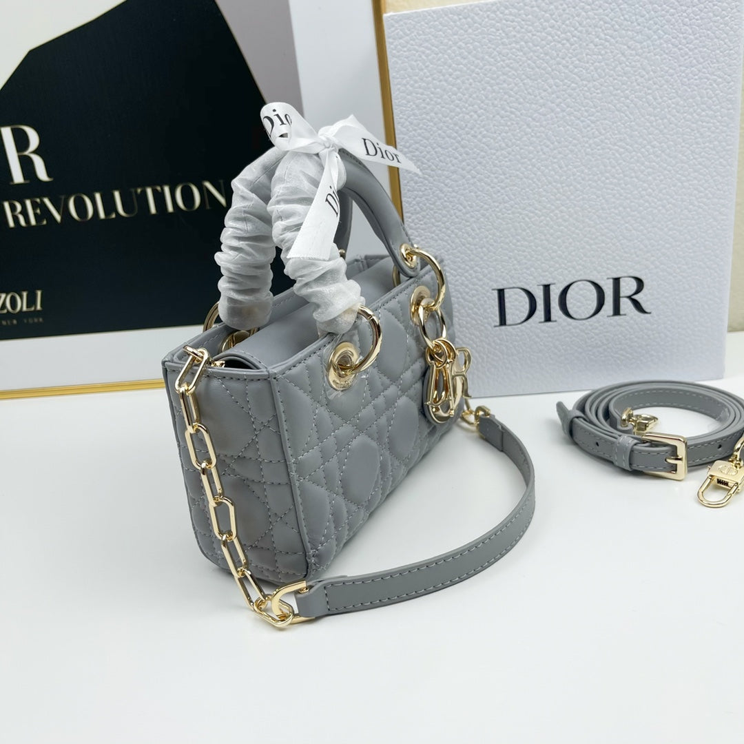 Dior LADY D-JOY MICRO BAG Lamb Skin Grey Mid Grade