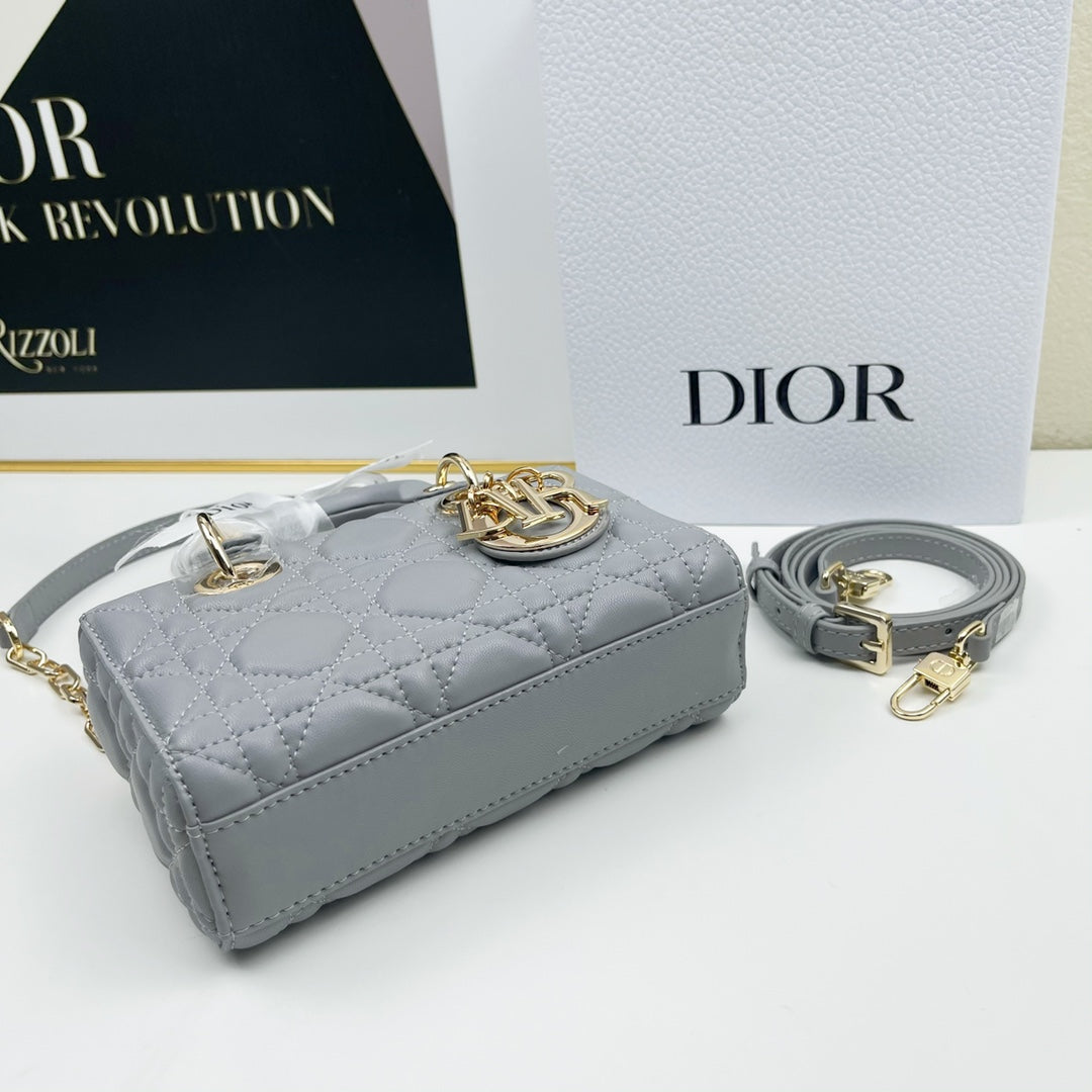 Dior LADY D-JOY MICRO BAG Lamb Skin Grey Mid Grade