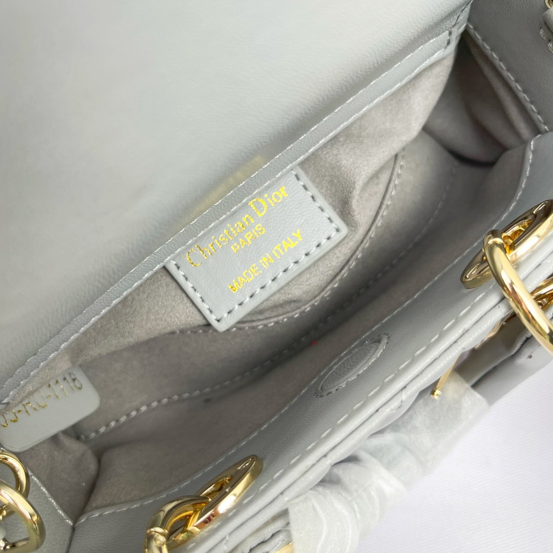 Dior LADY D-JOY MICRO BAG Lamb Skin Grey Mid Grade