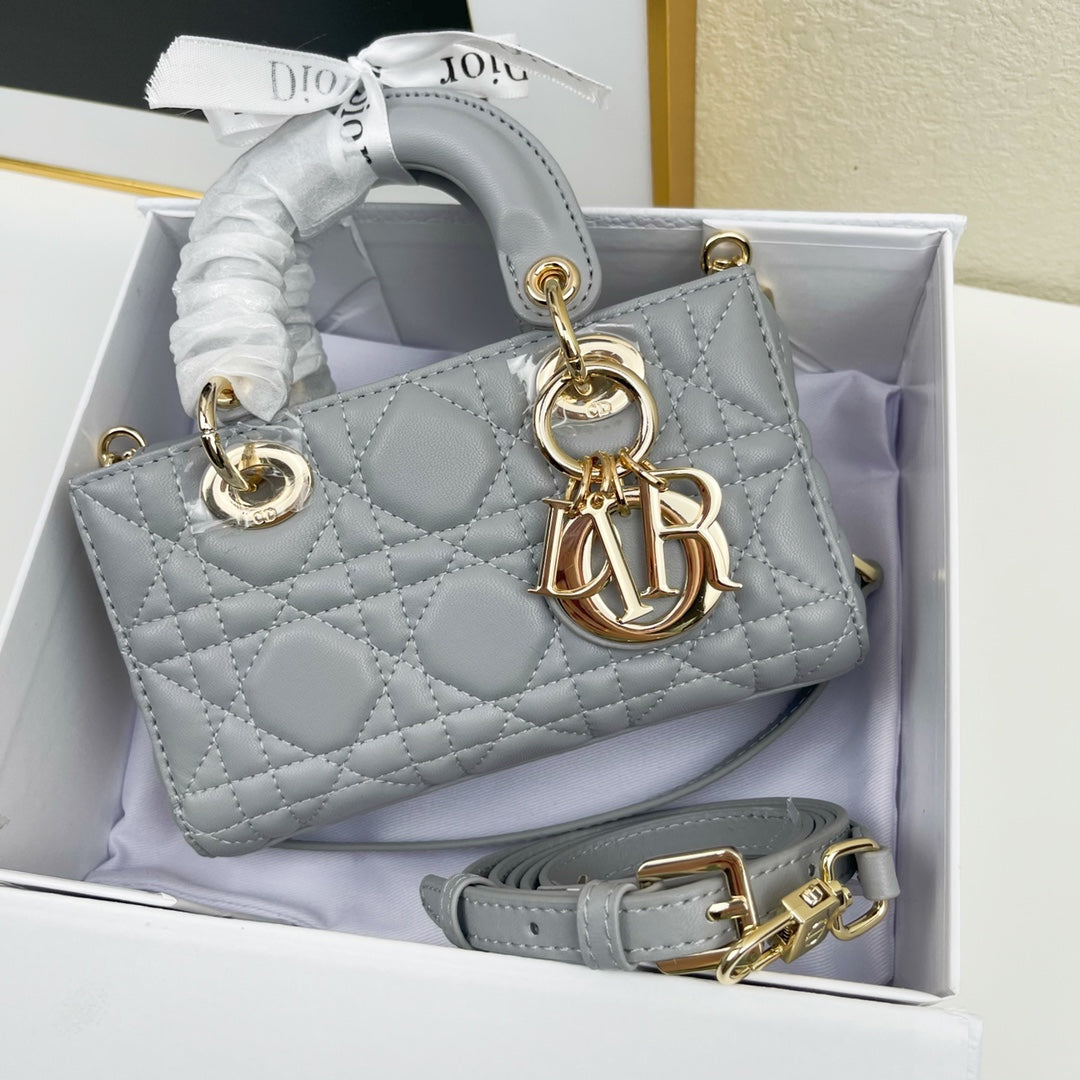 Dior LADY D-JOY MICRO BAG Lamb Skin Grey Mid Grade