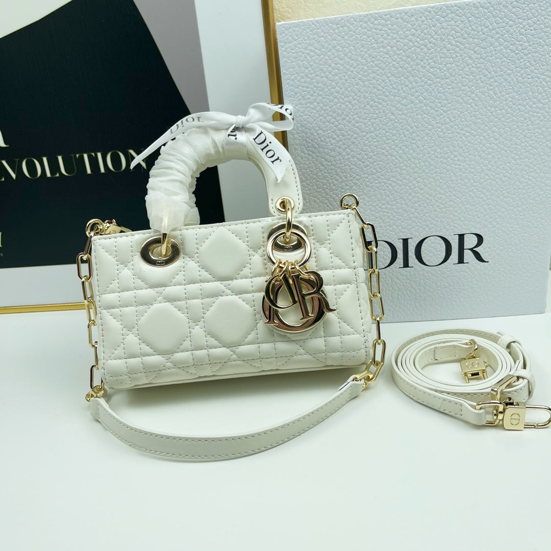 Dior LADY D-JOY MICRO BAG Lamb Skin White Mid Grade