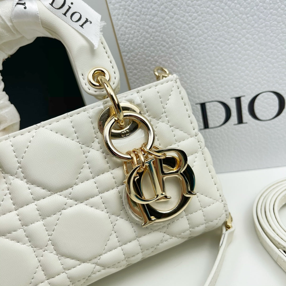 Dior LADY D-JOY MICRO BAG Lamb Skin White Mid Grade