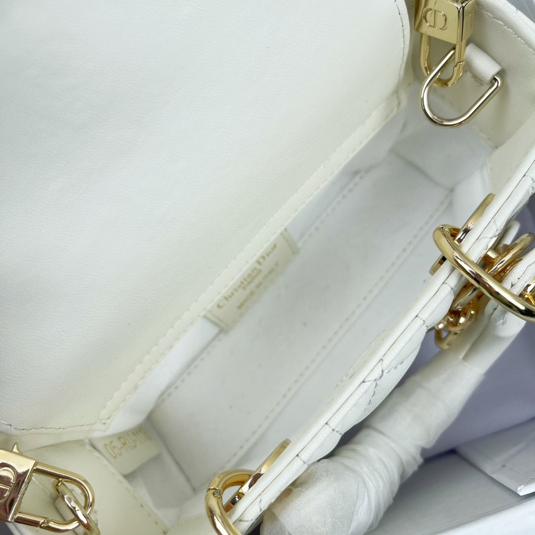 Dior LADY D-JOY MICRO BAG Lamb Skin White Mid Grade