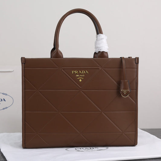 Brown Leather Prada Symbole bag with topstitching Grade 1