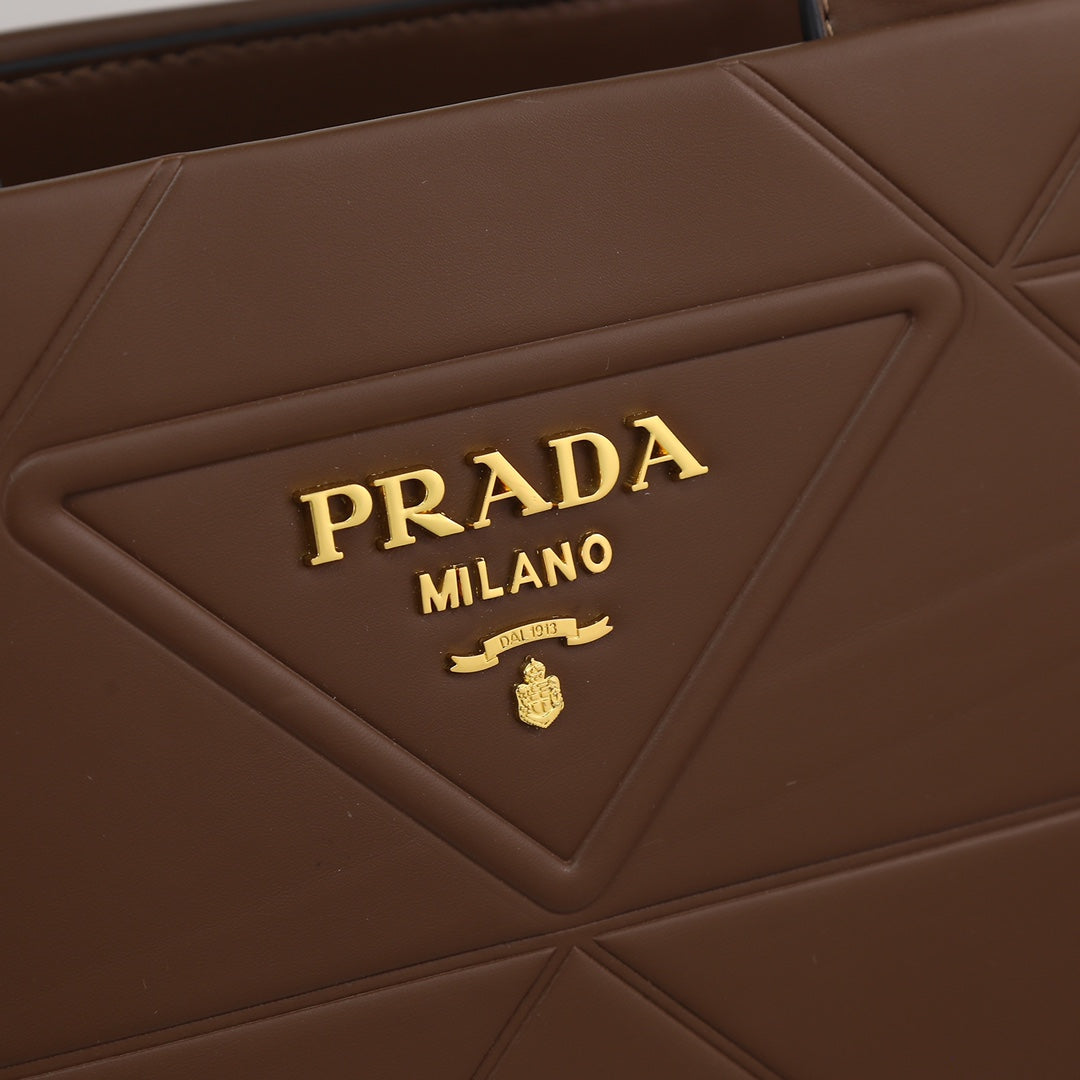 Brown Leather Prada Symbole bag with topstitching Grade 1