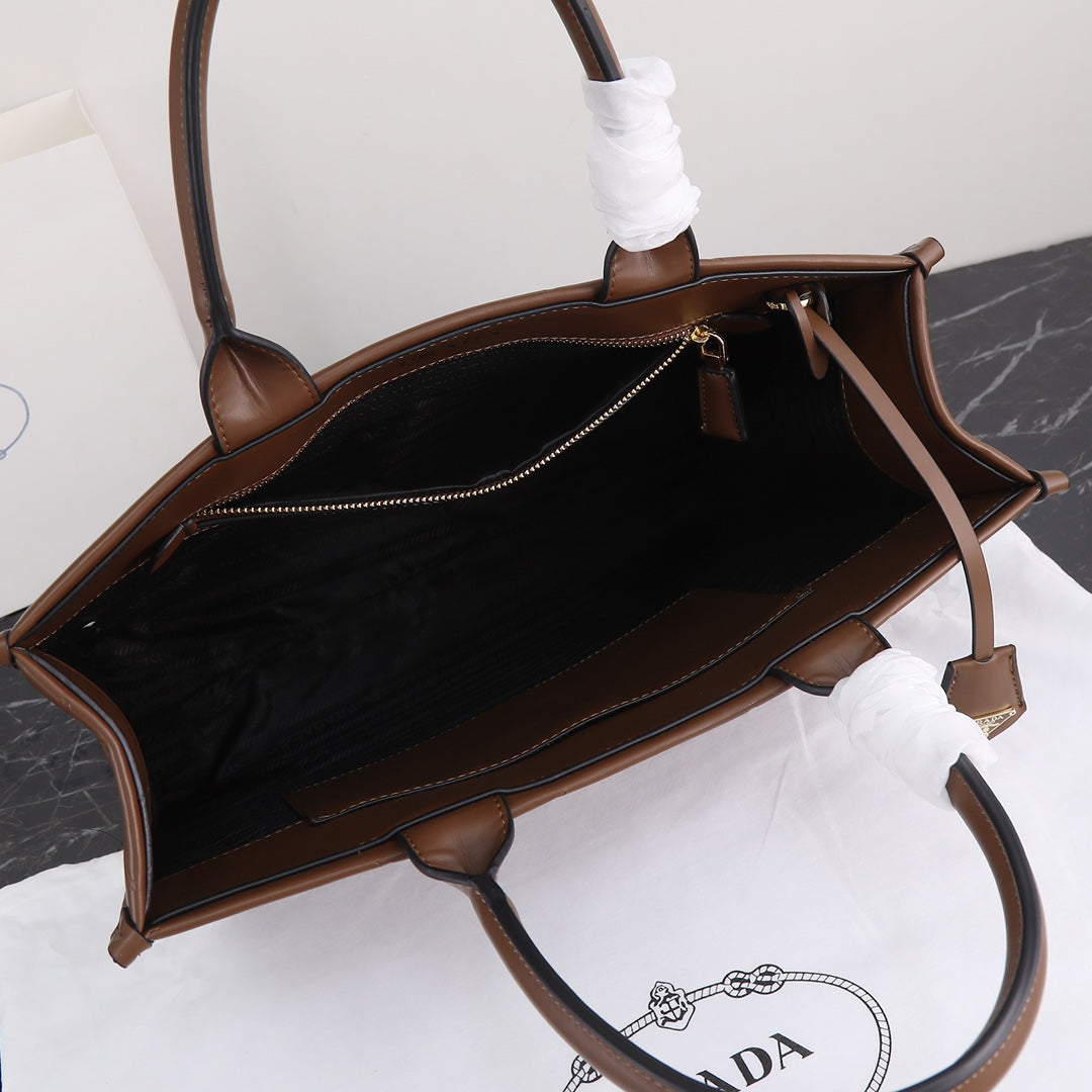 Brown Leather Prada Symbole bag with topstitching Grade 1