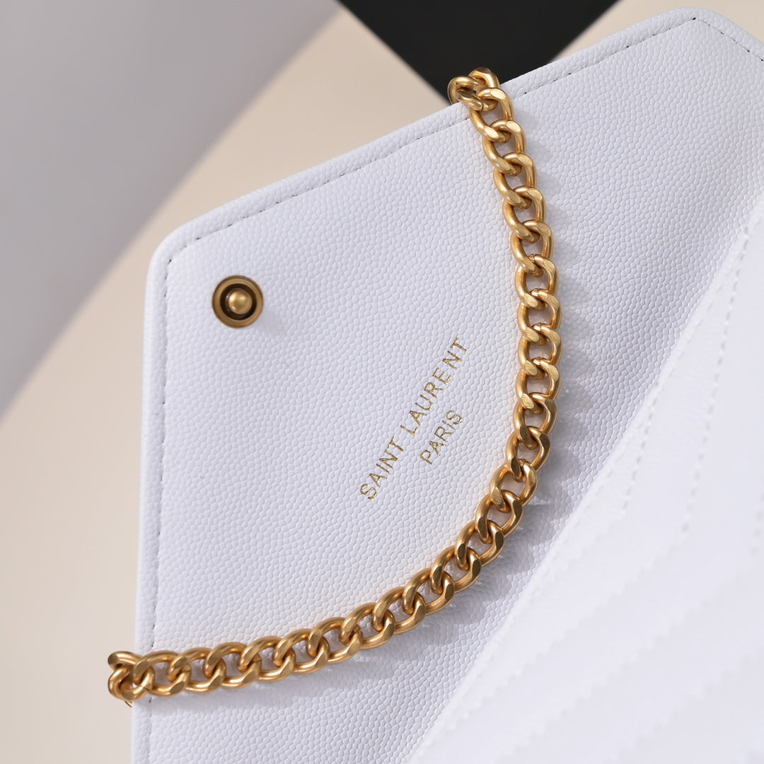 YSL Cassandre Wallet Chain Lamb Skin White Grade 1