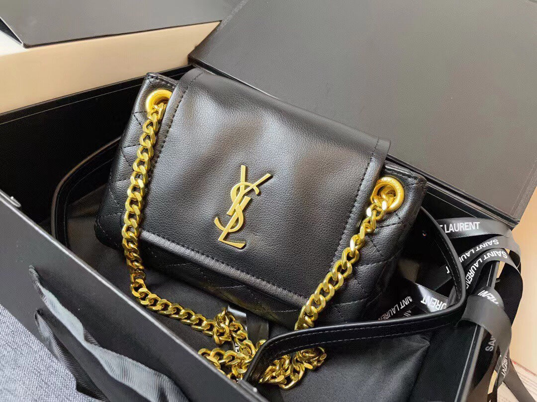 YSL Mini Nolita Crossbody Bag Black Gold Hardware Grade 1