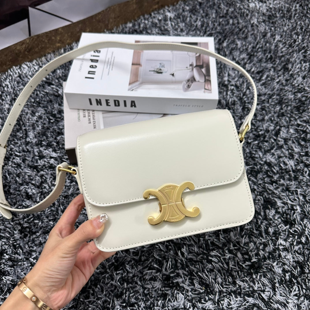 Celine Triomphe CLASSIQUE TRIOMPHE BAG Calf Skin Crossbody - white Mid Grade