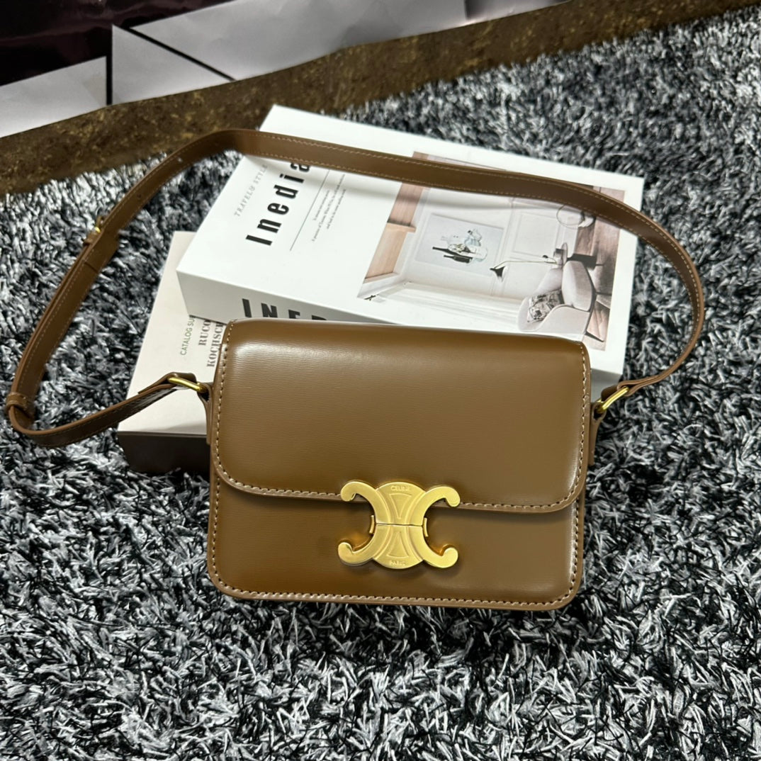 Celine Triomphe CLASSIQUE TRIOMPHE BAG Calf Skin Crossbody - Brown Mid Grade