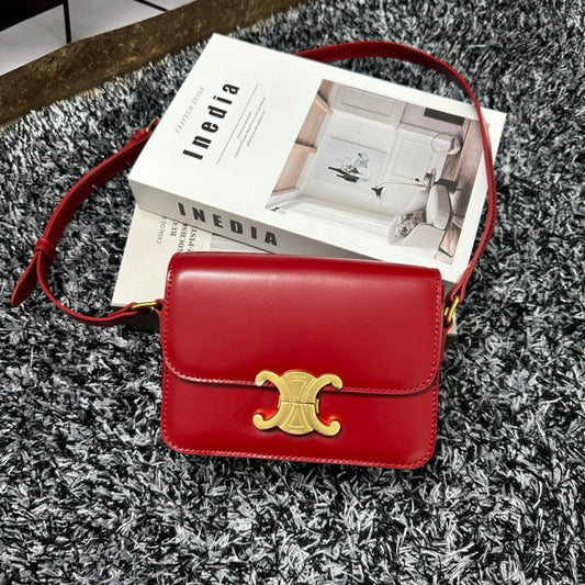 Celine Triomphe CLASSIQUE TRIOMPHE BAG Calf Skin Crossbody - Red Mid Grade