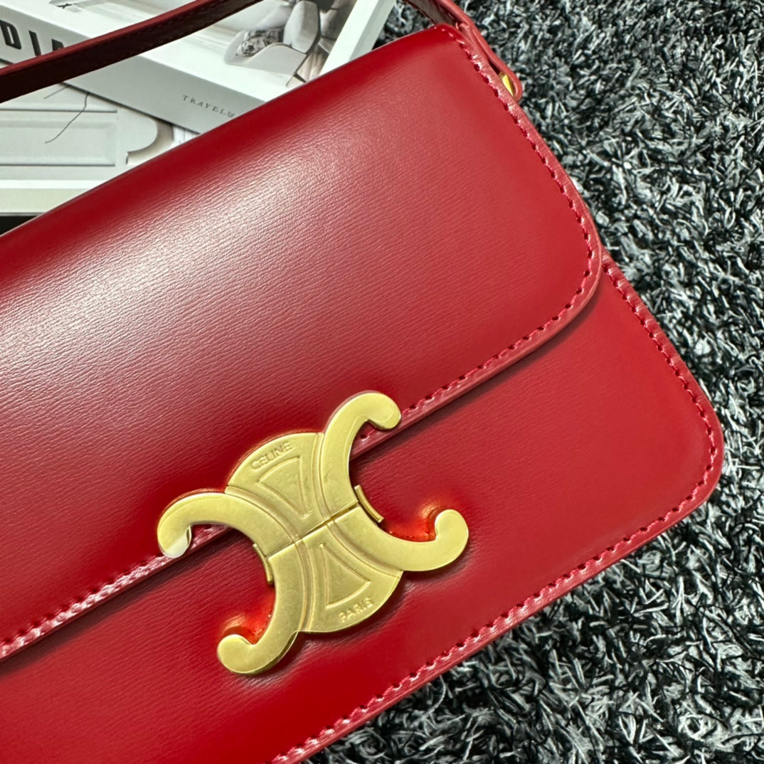 Celine Triomphe CLASSIQUE TRIOMPHE BAG Calf Skin Crossbody - Red Mid Grade