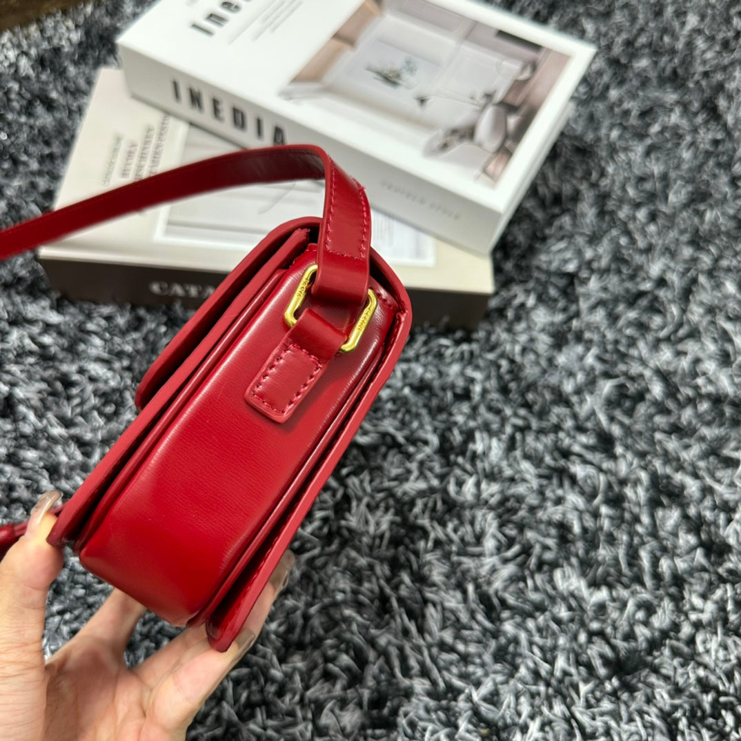 Celine Triomphe CLASSIQUE TRIOMPHE BAG Calf Skin Crossbody - Red Mid Grade