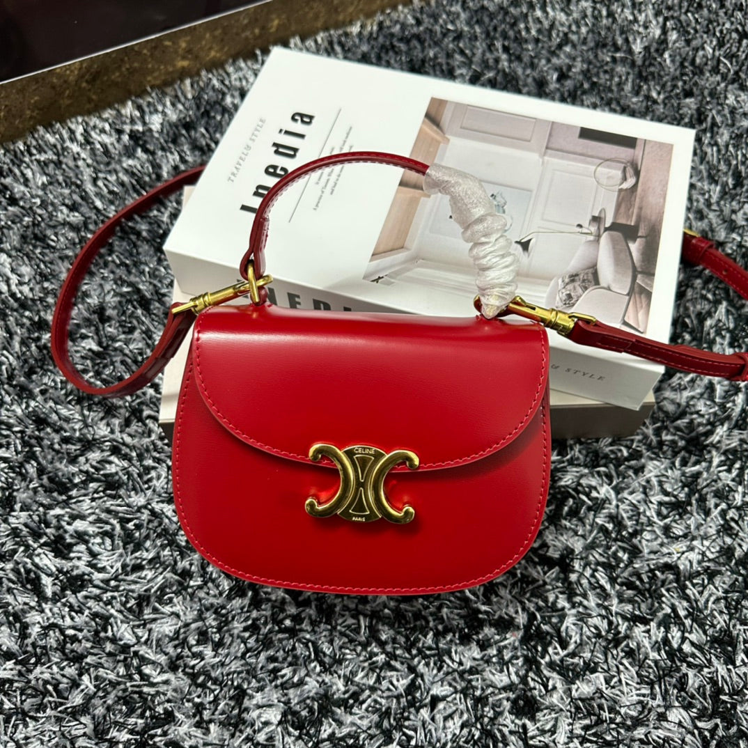 Celine MINI BESACE CLEA IN SHINY CALFSKIN Red Mid Grade