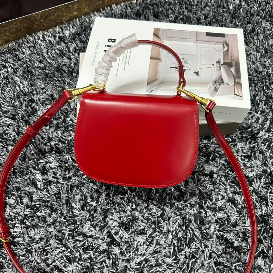 Celine MINI BESACE CLEA IN SHINY CALFSKIN Red Mid Grade