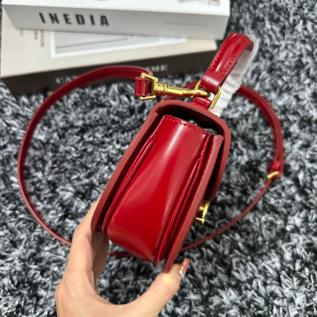 Celine MINI BESACE CLEA IN SHINY CALFSKIN Red Mid Grade