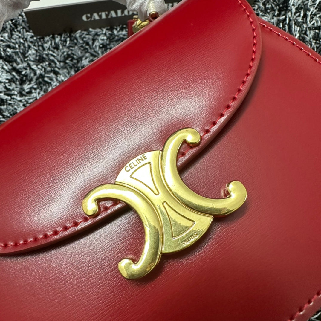 Celine MINI BESACE CLEA IN SHINY CALFSKIN Red Mid Grade