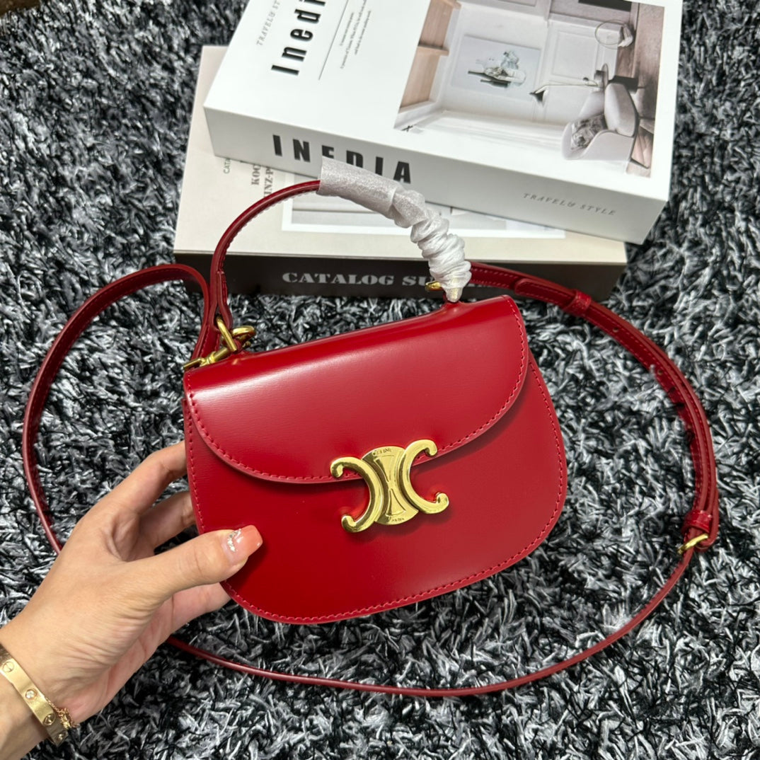 Celine MINI BESACE CLEA IN SHINY CALFSKIN Red Mid Grade