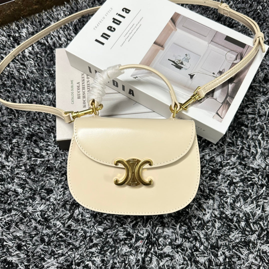 Celine MINI BESACE CLEA IN SHINY CALFSKIN Cream Mid Grade