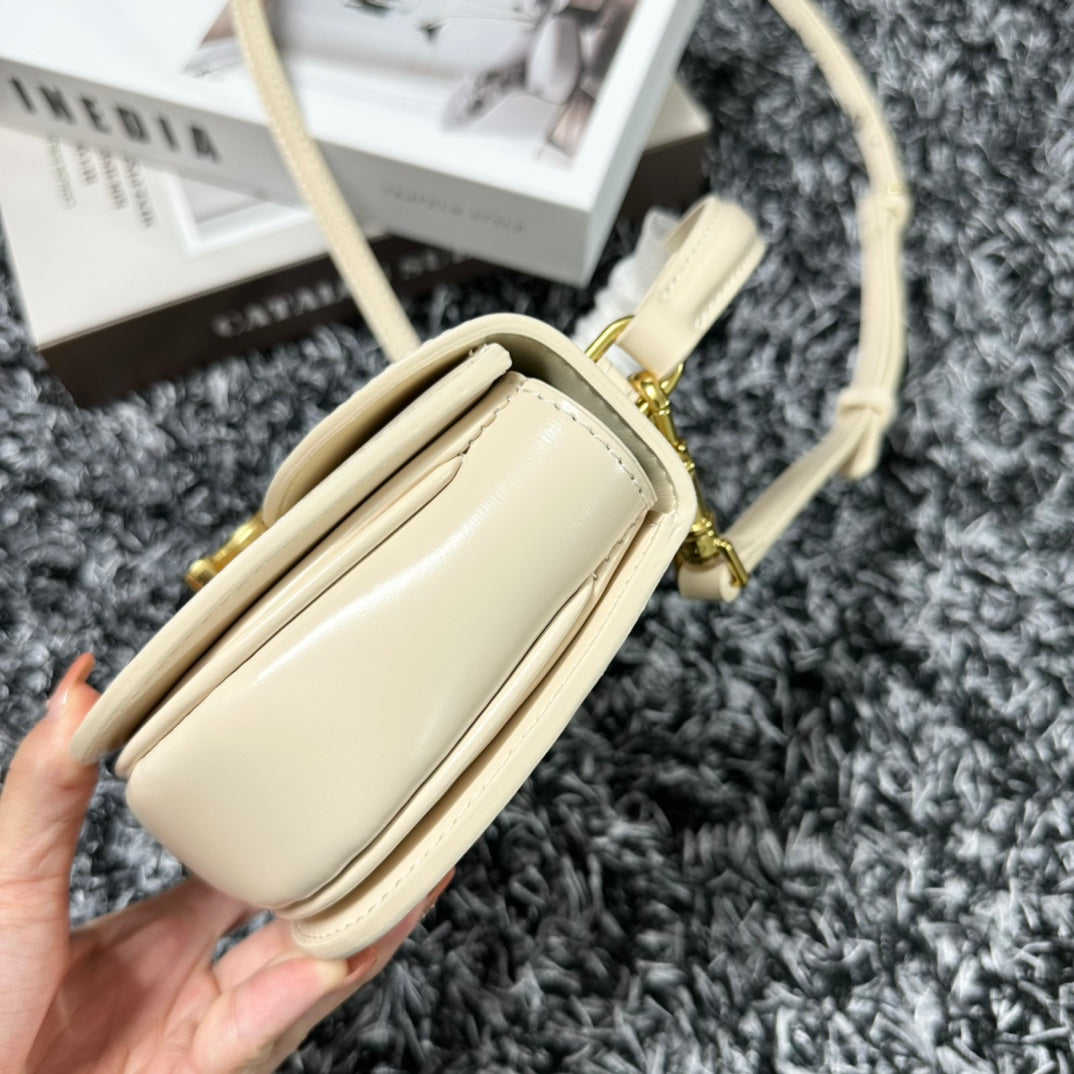 Celine MINI BESACE CLEA IN SHINY CALFSKIN Cream Mid Grade