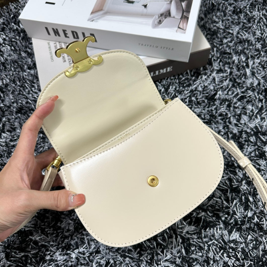 Celine MINI BESACE CLEA IN SHINY CALFSKIN Cream Mid Grade