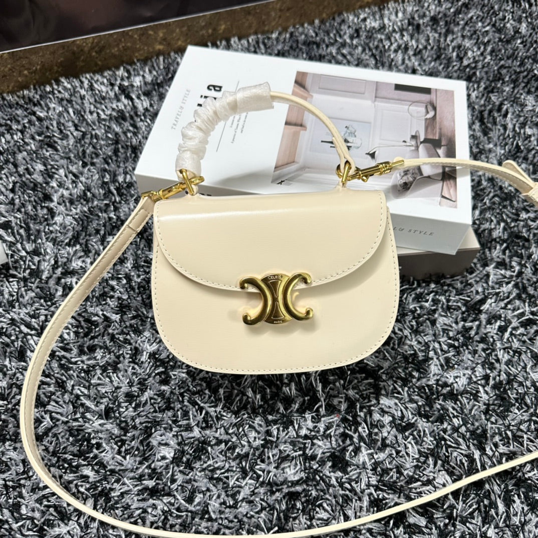 Celine MINI BESACE CLEA IN SHINY CALFSKIN Cream Mid Grade