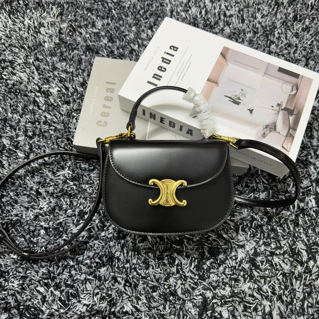 Celine MINI BESACE CLEA IN SHINY CALFSKIN Black Mid Grade