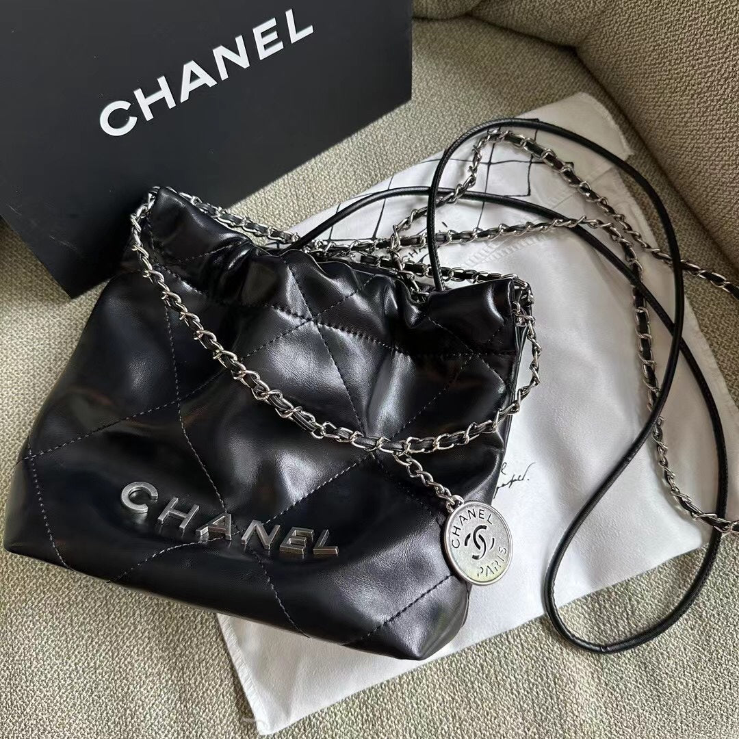 Chanel 22 Mini Bag Cow Skin Black Mid Grade