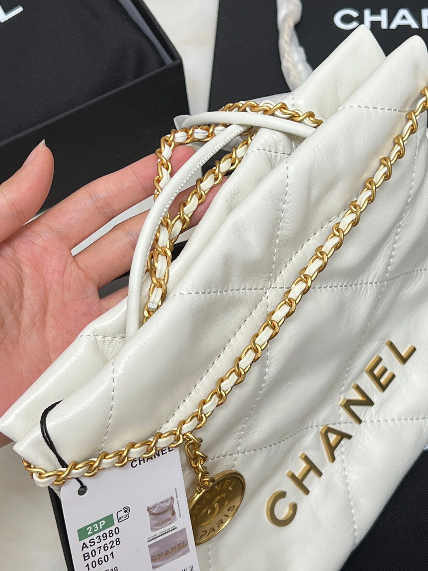 Chanel 22 Mini Bag Cow Skin White Grade 1