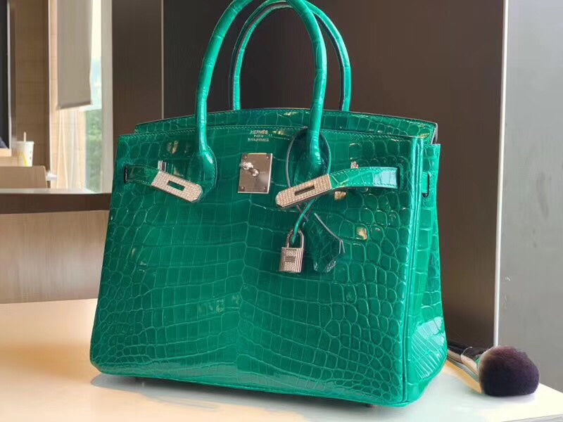 Hermes Birkin Crocodile Leather Jade Green Gemstone