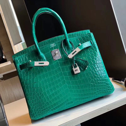 Hermes Birkin Crocodile Leather Jade Green Gemstone