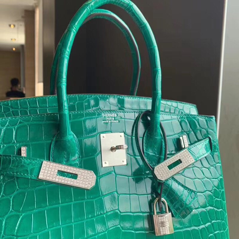 Hermes Birkin Crocodile Leather Jade Green Gemstone