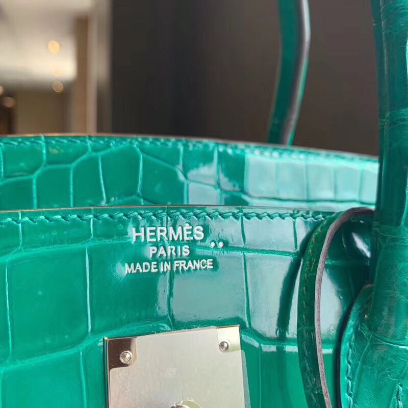 Hermes Birkin Crocodile Leather Jade Green Gemstone