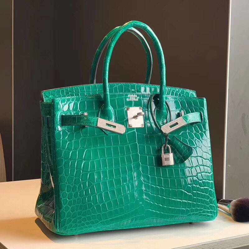 Hermes Birkin Crocodile Leather Jade Green Gemstone