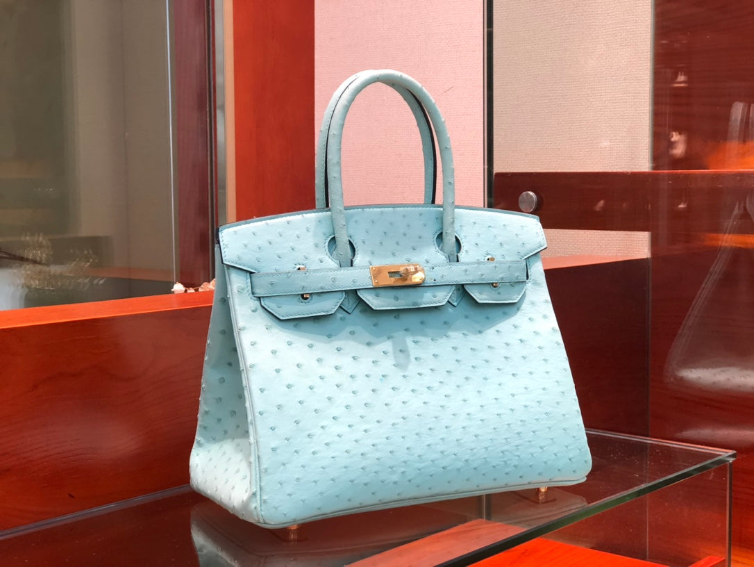 Hermes Birkin Ostrich Leather Cyan