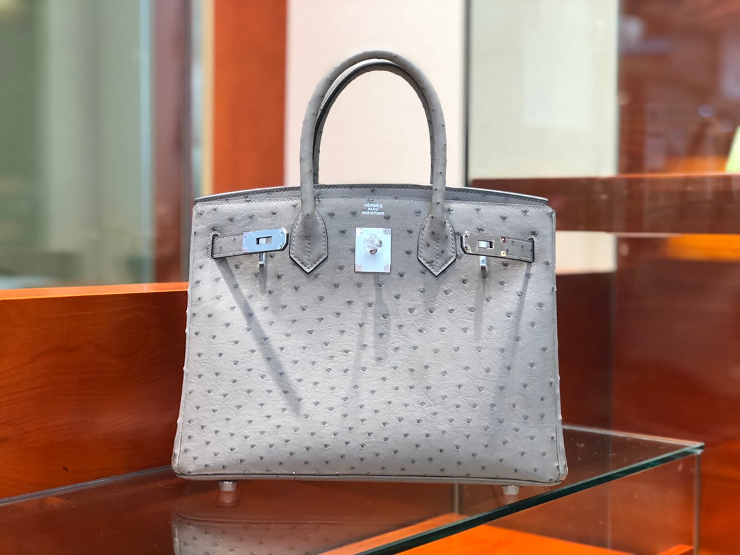 Hermes Birkin Bag Ostrich Leather Grey