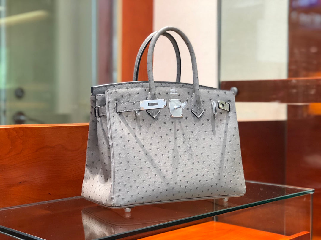 Hermes Birkin Bag Ostrich Leather Grey