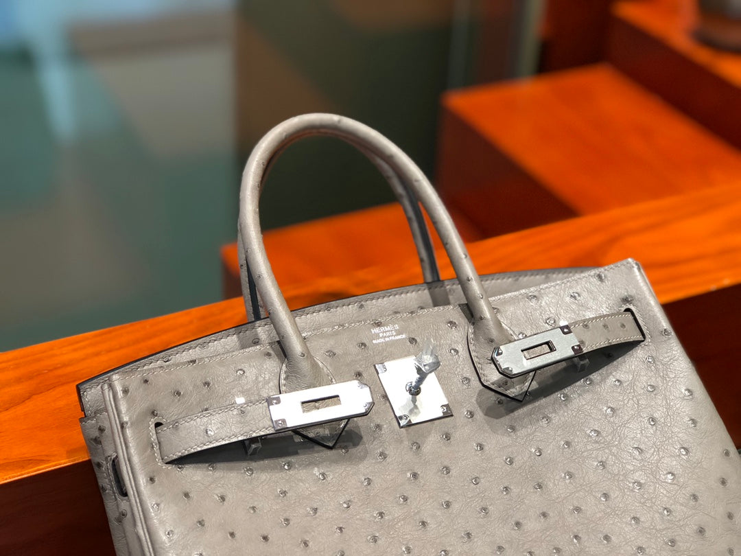 Hermes Birkin Bag Ostrich Leather Grey