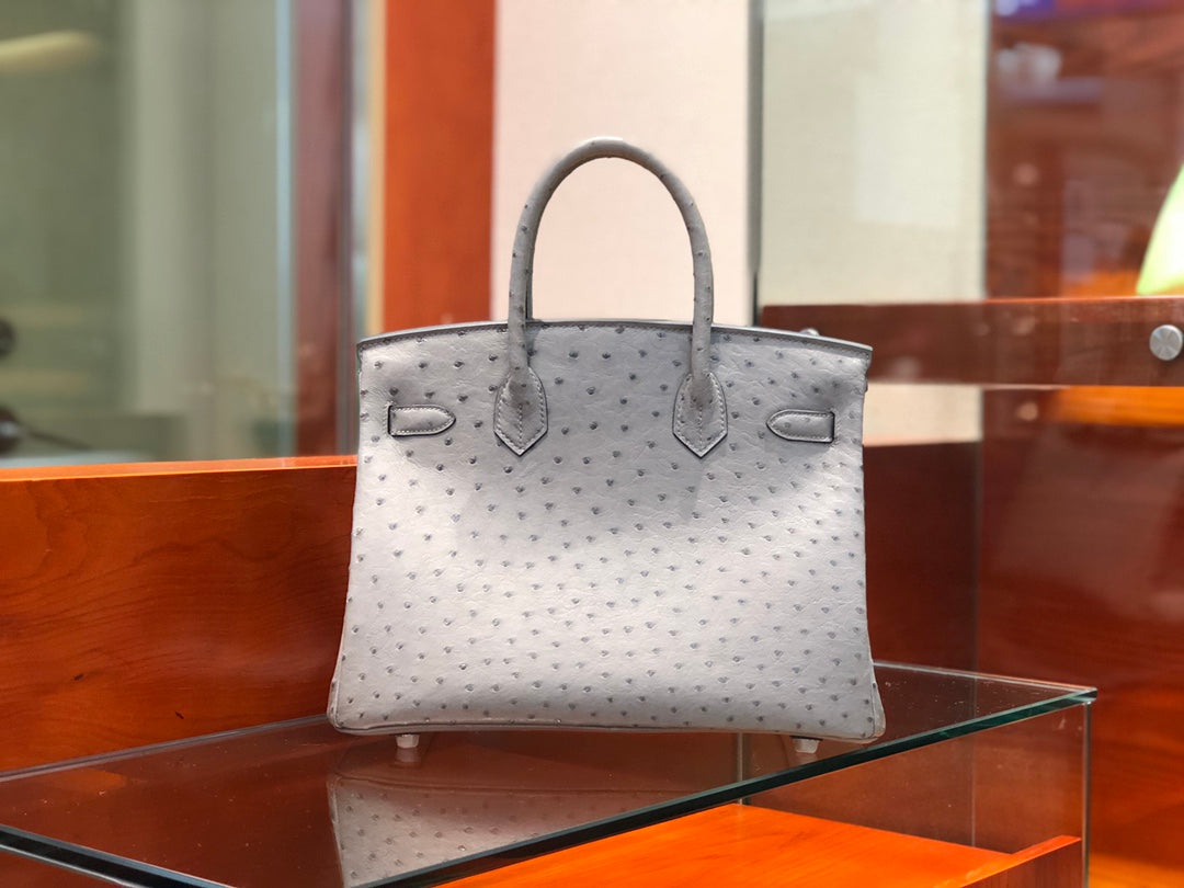 Hermes Birkin Bag Ostrich Leather Grey