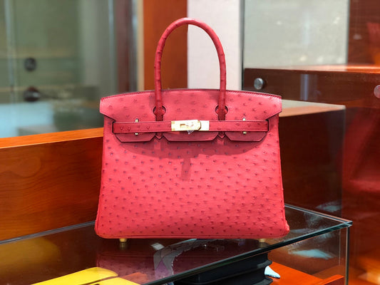 Hermes Birkin Bag Ostrich Leather Rose