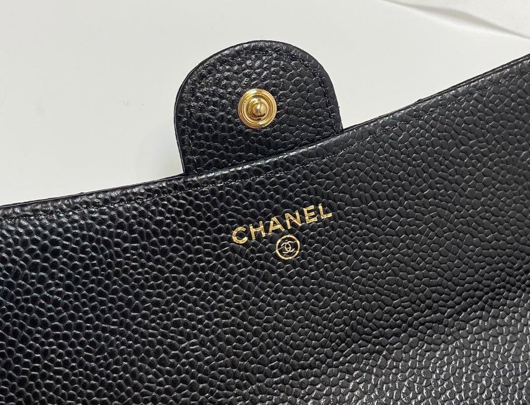 Chanel Bi-Fold Black Wallet Calf Skin High Grade