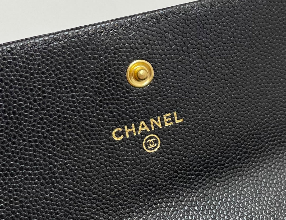 Chanel Bi-Fold Black Boy Wallet Gold High Grade