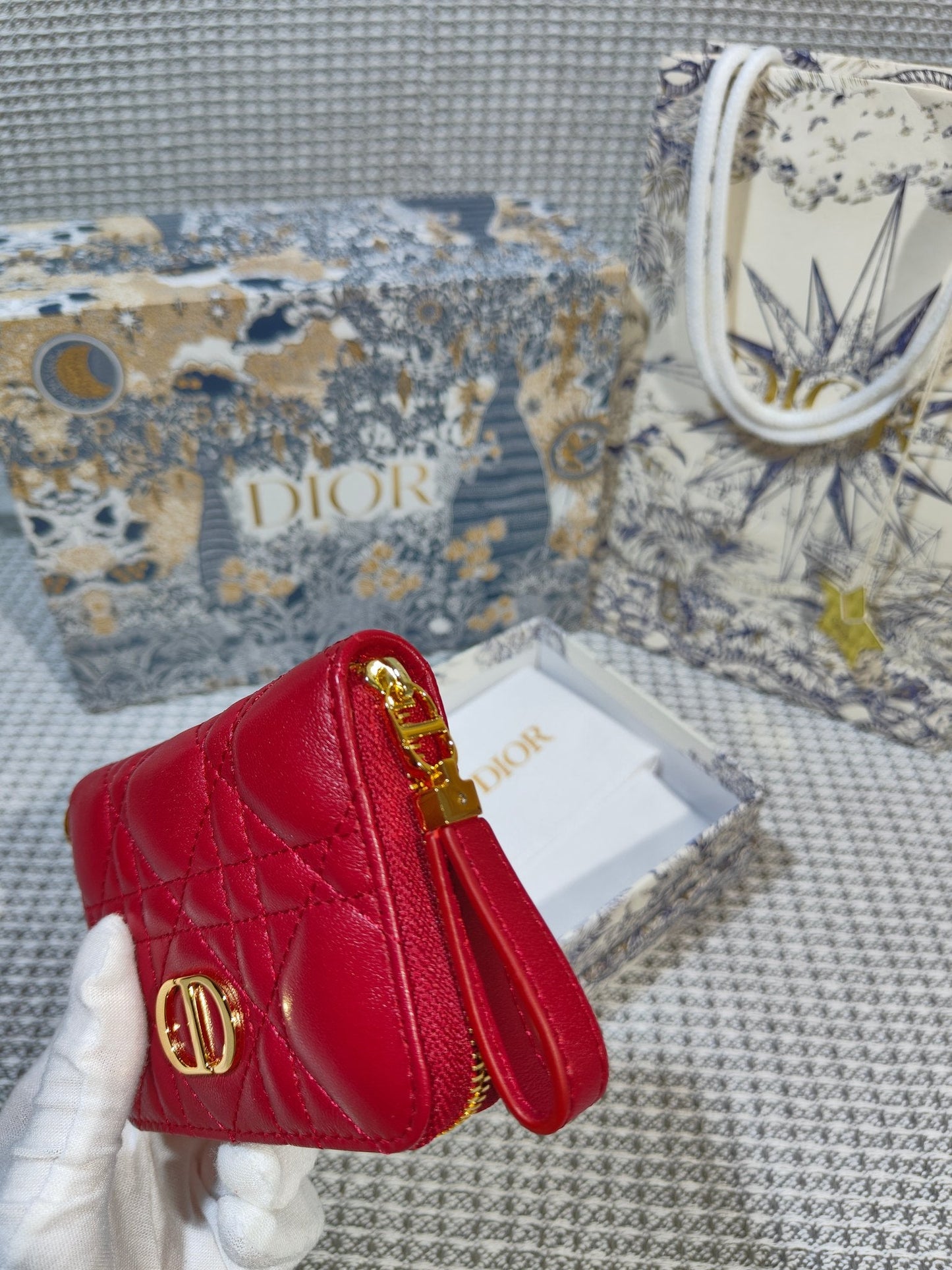 Dior Caro Scarlet Wallet Red High Grade