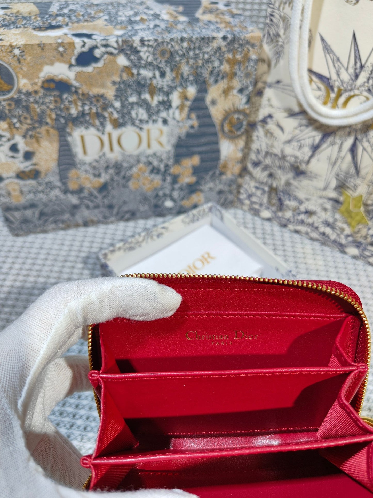 Dior Caro Scarlet Wallet Red High Grade