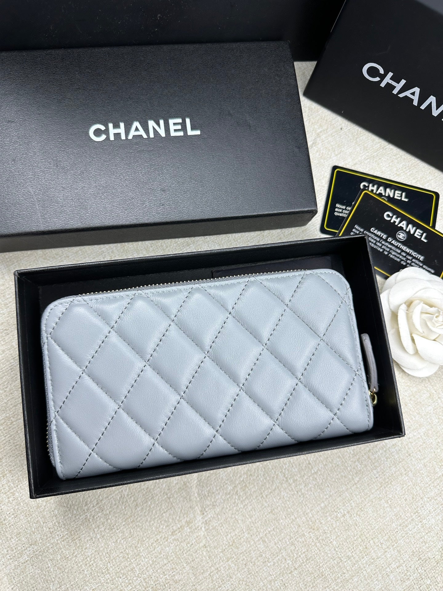 Chanel Grey Long Zipped Wallet High Grade