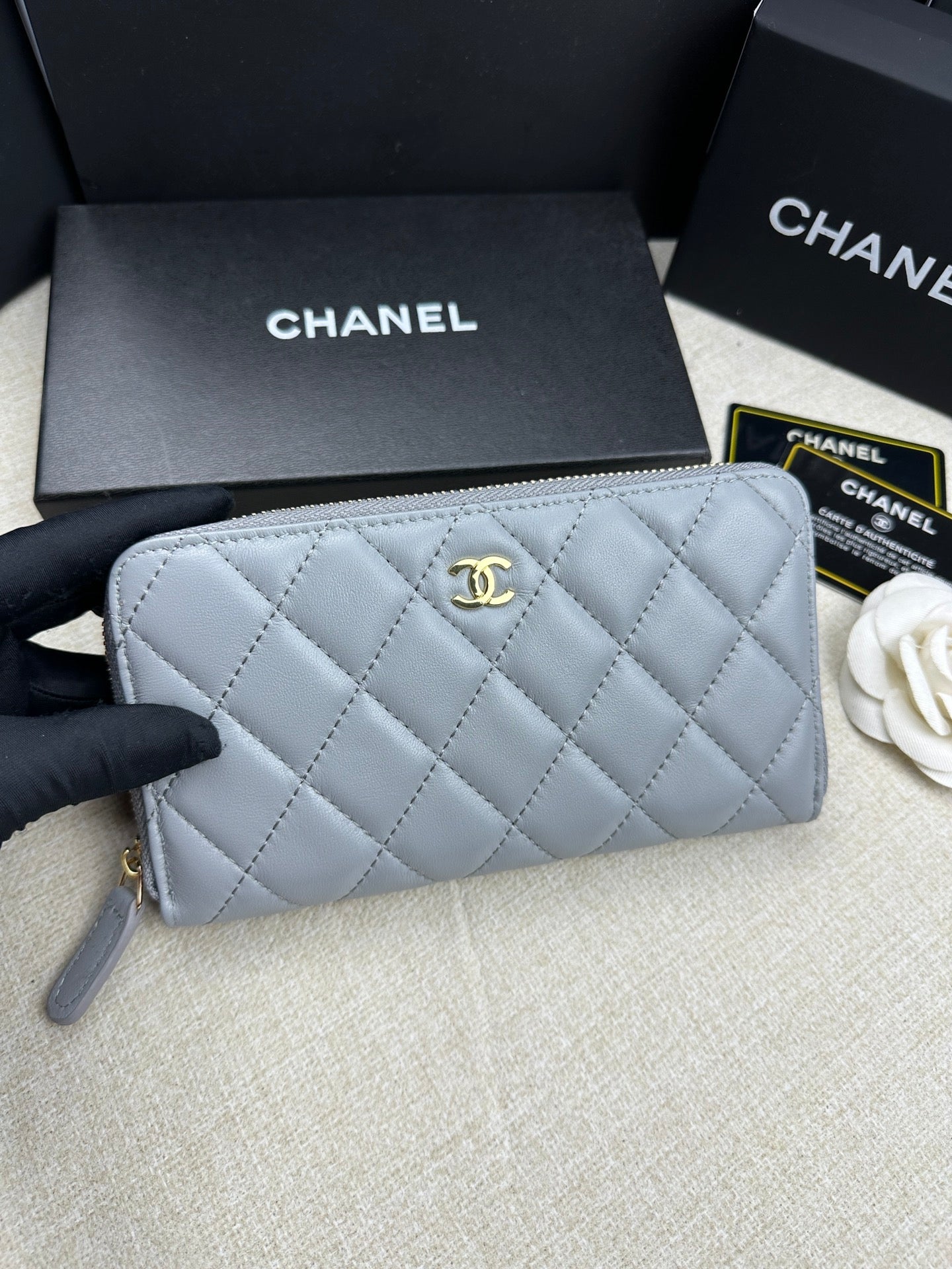 Chanel Grey Long Zipped Wallet High Grade