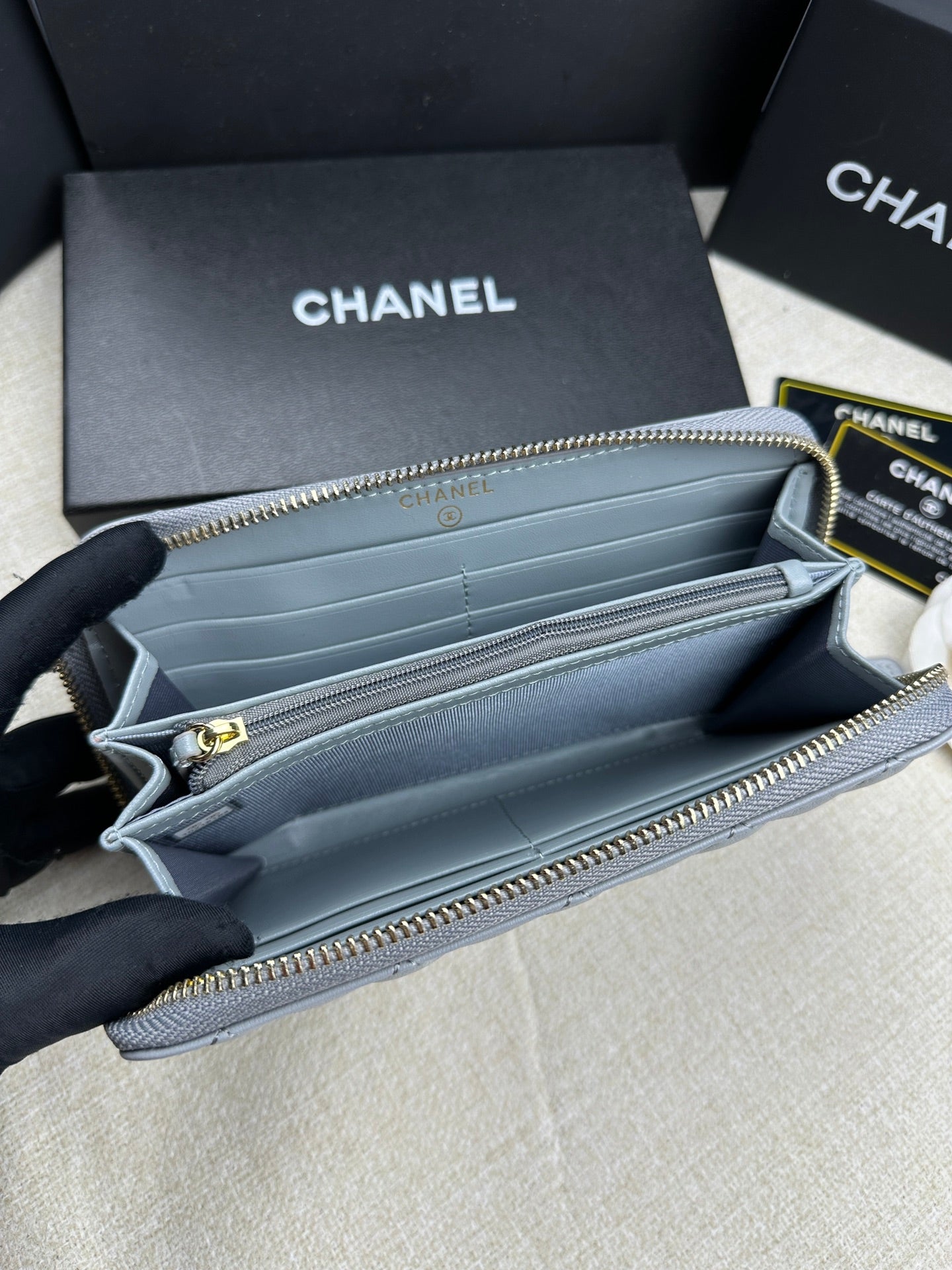 Chanel Grey Long Zipped Wallet High Grade